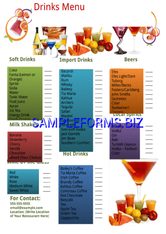 Drinks Bar Menu Template docx pdf free
